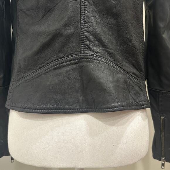 Caslon Black Leather Moto Biker Jacket Removable Hood Indie Sleaze Punk Edgy Emo - Picture 9 of 12